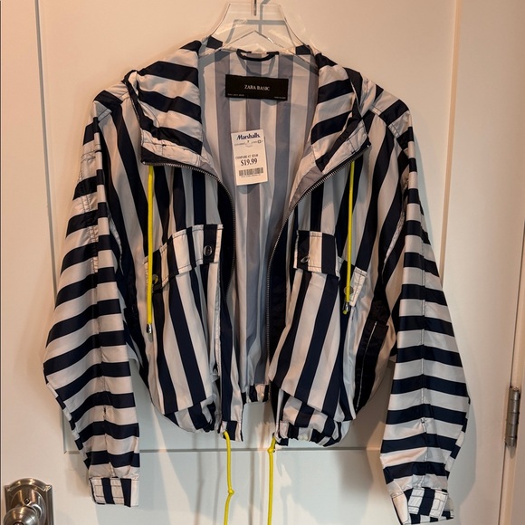 Zara Basic Blue and White Striped Jacket/Wind Breaker  NWT’s - Picture 6 of 7
